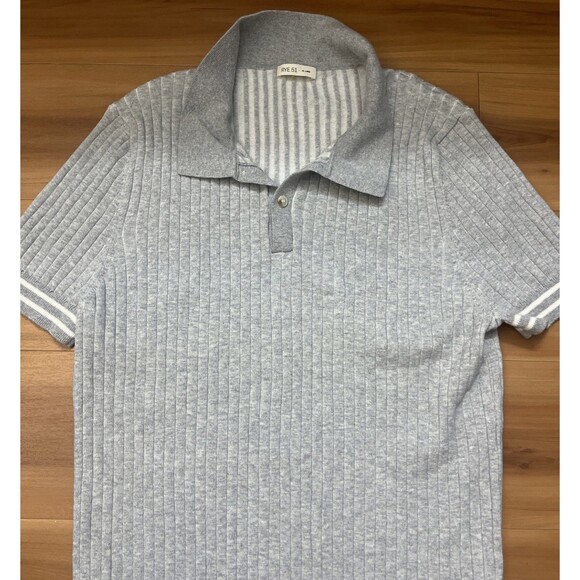 RYE 51 Men’s THE TRISTAN Cashmere Blend Cable Knit SS Polo Shirt Grey Size 2XL - Picture 4 of 12